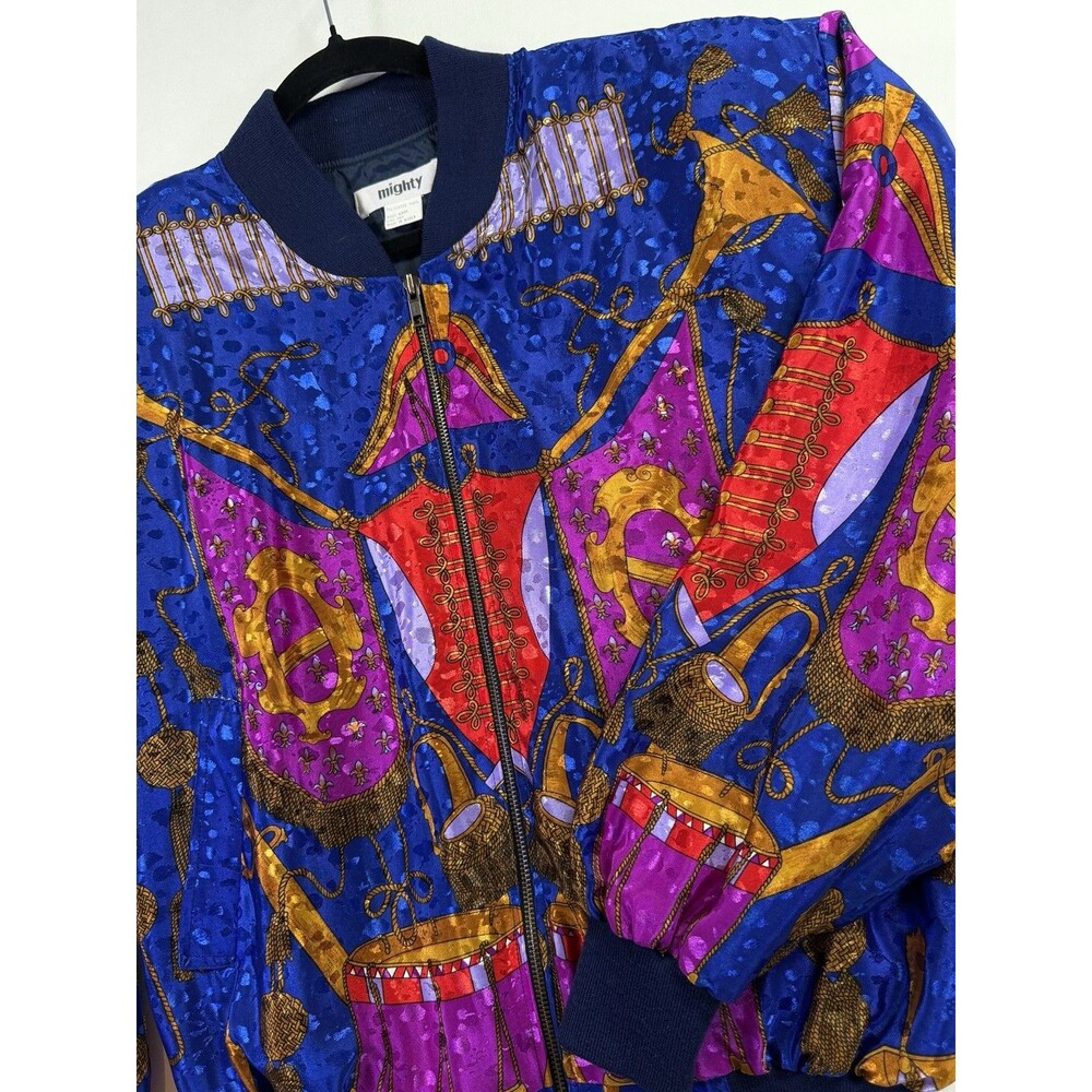 Vintage Mighty Baroque Scarf Print Satin Bomber Jacket Made Korea 90s